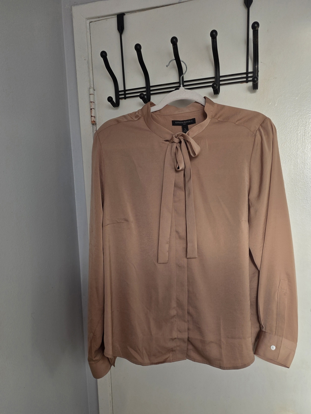 Banana Republic In Caramel Tie-Neck Long Sleeve Blouse